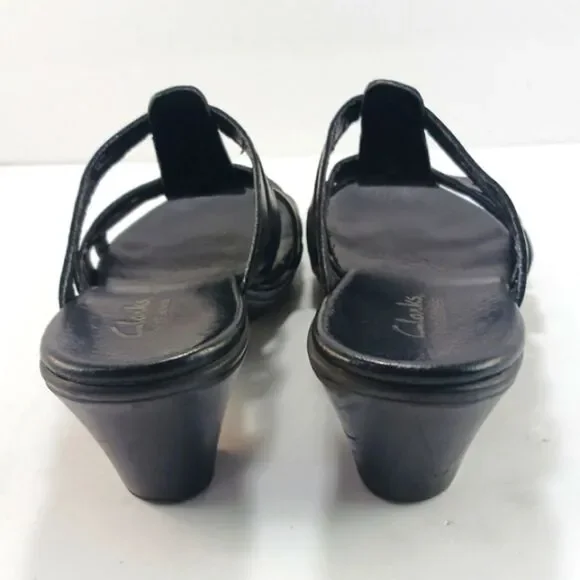 Clarks Bendables Women's Black Leather Strappy Slip- On Sandals Size 7 - Picture 7 of 13